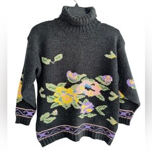 VTG Interim Turtleneck Sweater Abstract Floral Artsy 90s Women Large Cottagecore